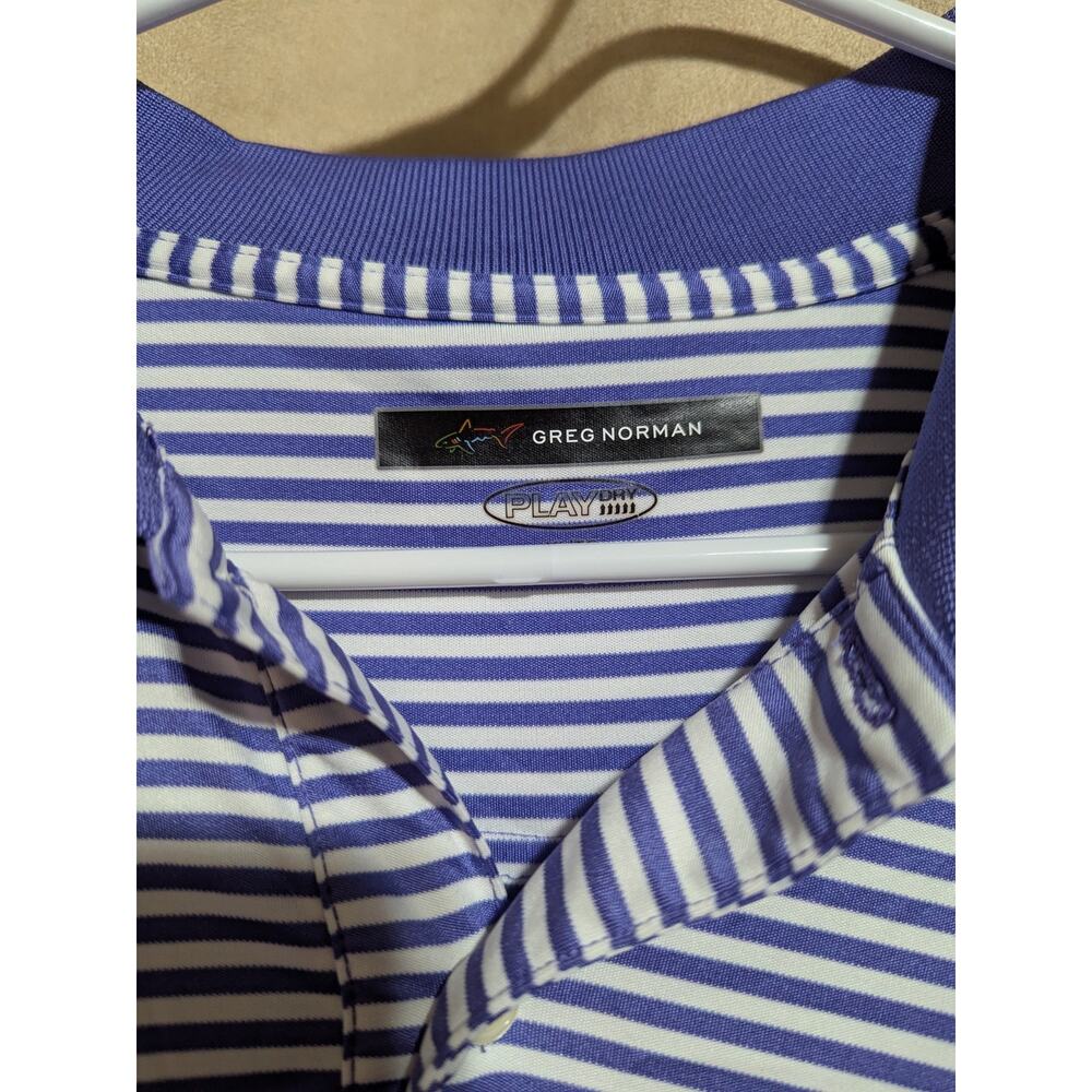 GREG NORMAN Purple Striped Golf Short Sleeve Polo Men's Size XL Play Dry - Picture 3 of 10